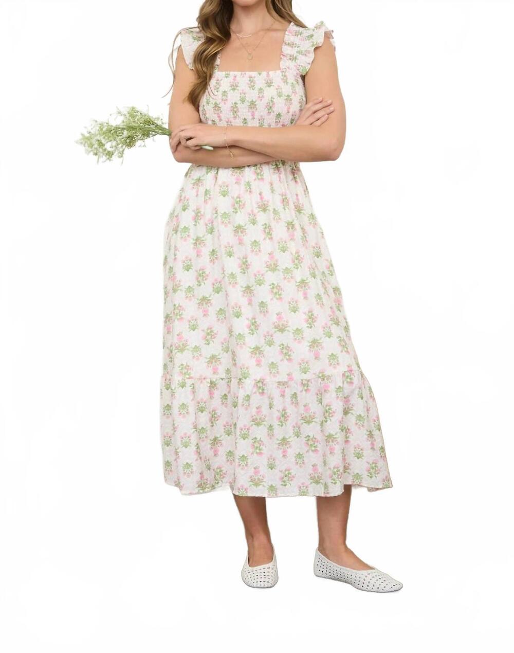 NEW BLU PEPPER floral tile midi dress in pink